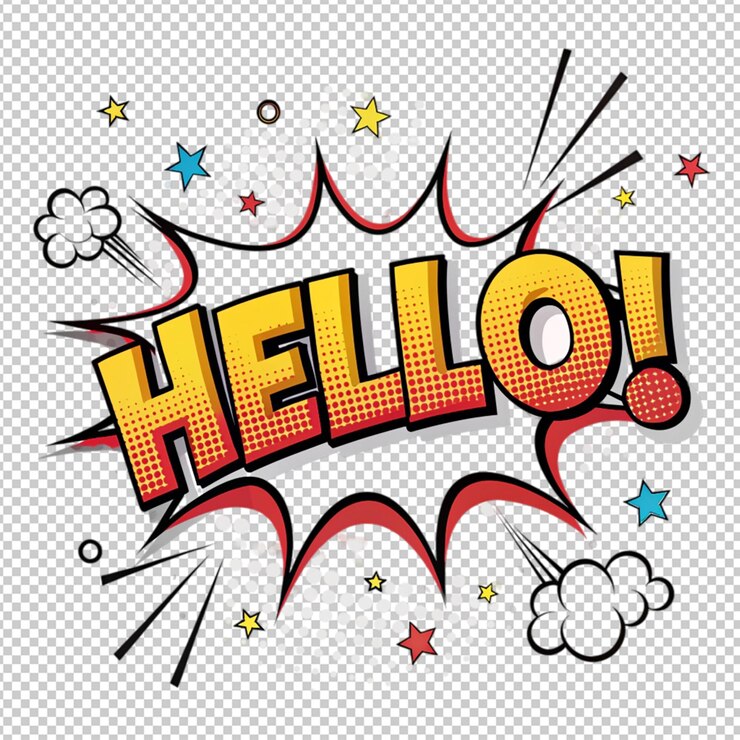 PSD la redacción de hello en la burbuja de habla cómica en el estilo del arte pop