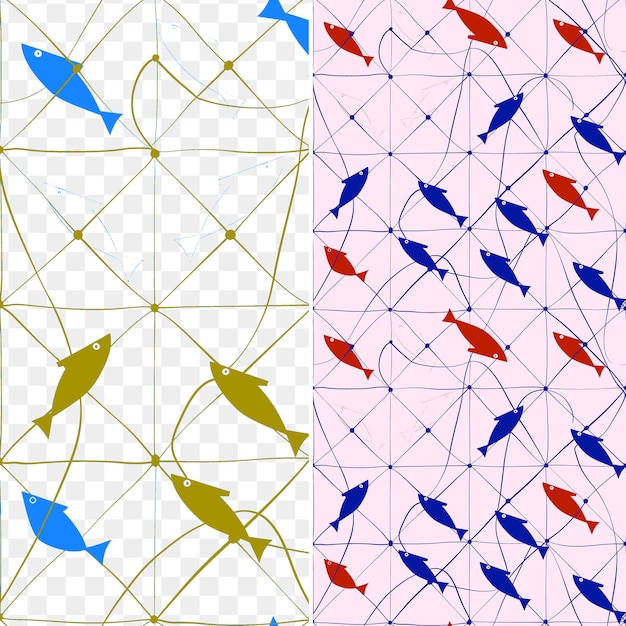 PSD rede de pesca com silhueta de peixe organizada em um padrão geométrico sem costura tile dia mundial do oceano