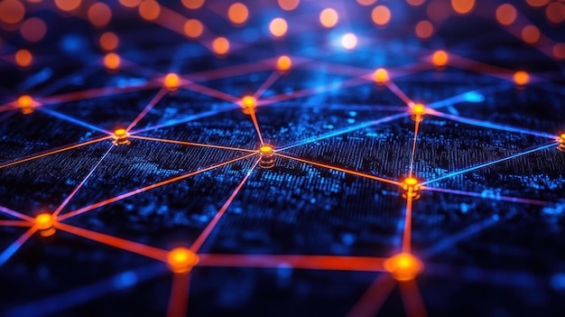 Rede digital abstrata com linhas e nós brilhantes