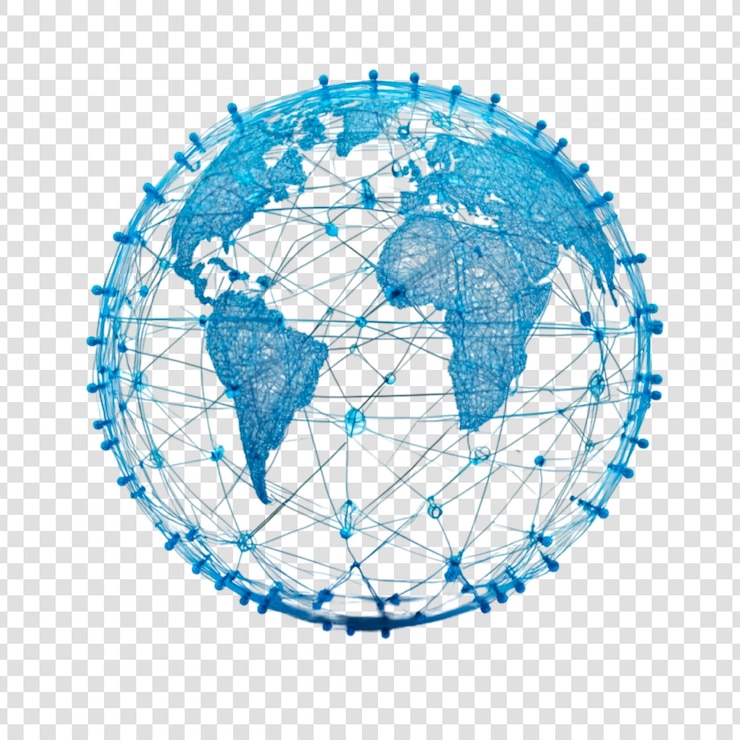 PSD rede global um modelo 3d da terra com conexões interconectadas em um fundo transparente