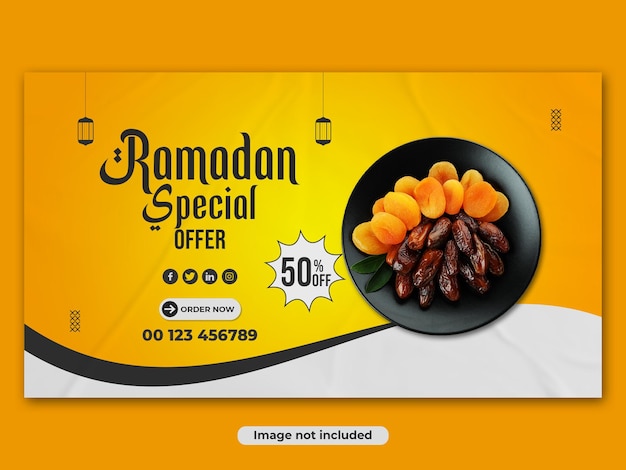 Rede social de venda de alimentos especiais do ramadã facebook e modelo de banner da web