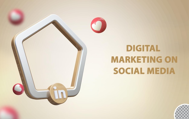 Redes sociais 3d linkedin com maquete de quadro