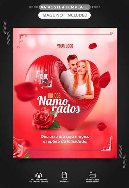 Redes sociais A4 Especial Feliz Dia dos Namorados Romântico