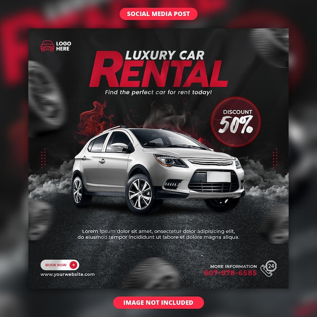 Redes sociais de aluguel de carros de luxo e design de post do instagram