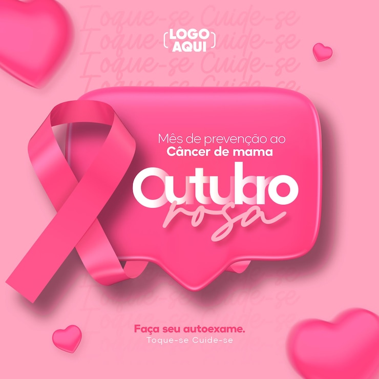 PSD redes sociais outubro rosa em renderização 3d para campanha contra o câncer de mama no brasil