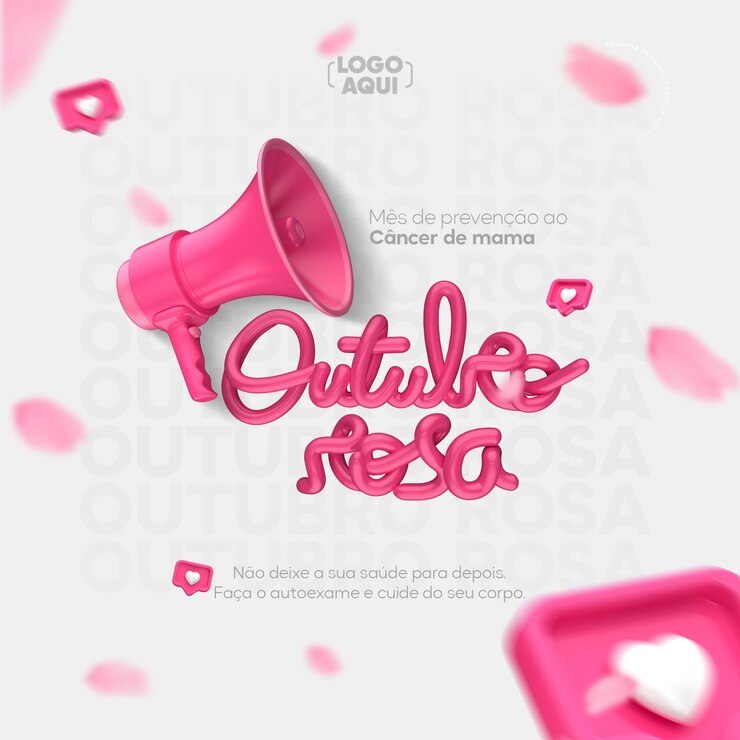 PSD redes sociais outubro rosa em renderização 3d para campanha contra o câncer de mama no brasil
