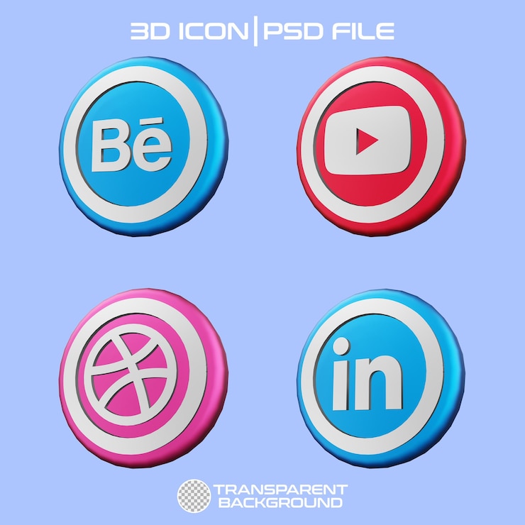 PSD redes sociales 3d icono aislado metálico colorido símbolo 3d renderizado