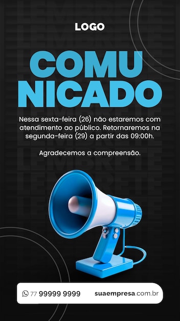 PSD redes sociales para avisos e comunicados azul redes sociales para avisos y comunicados blue