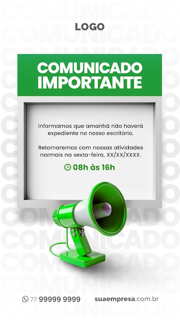 PSD redes sociales para avisos e comunicados verde redes sociales para avisos y comunicados verde