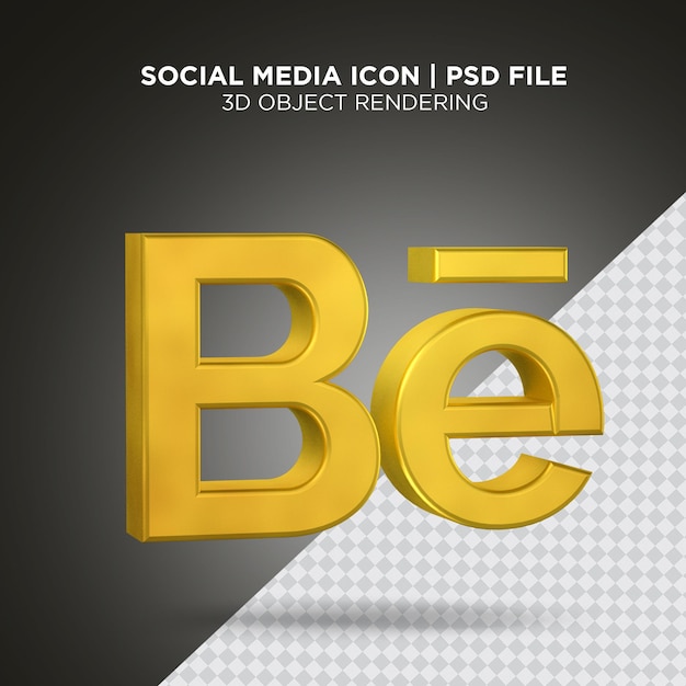 Redes sociales Behance icon gold 3d rendering PSD archivo