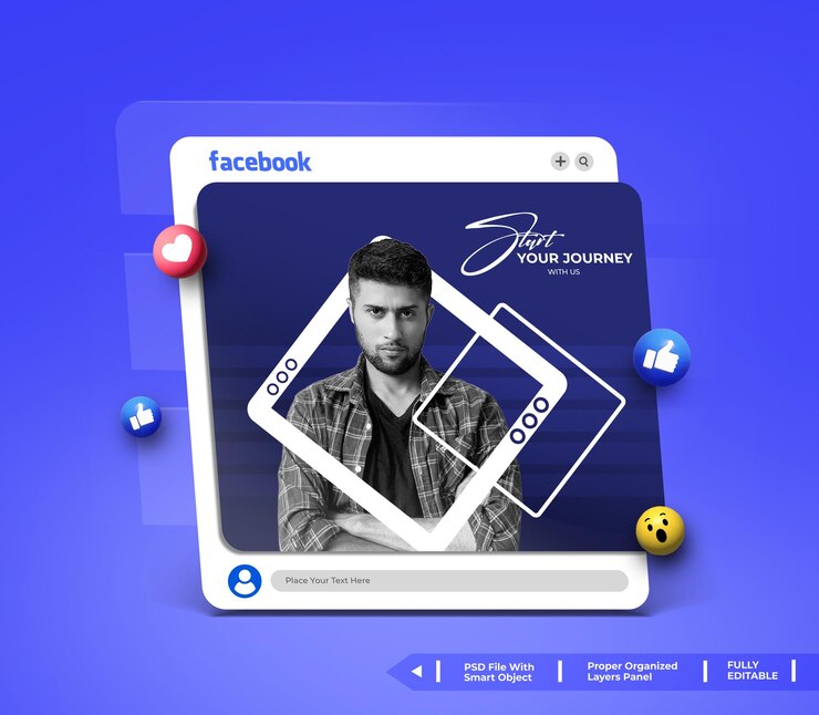 Las redes sociales de Facebook 3D post mockup psd
