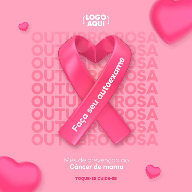 PSD redes sociales para octubre rosa en representación 3d para la campaña contra el cáncer de mama en brasil.