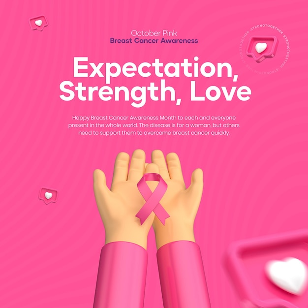 PSD redes sociales para octubre rosa en representación 3d para la campaña contra el cáncer de mama.