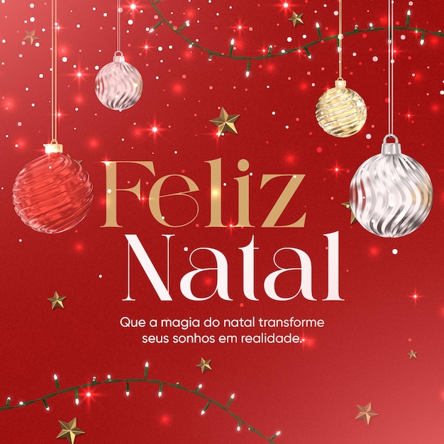 PSD las redes sociales publican feliz navidad en portugués 3d para la campaña de marketing en brasil.