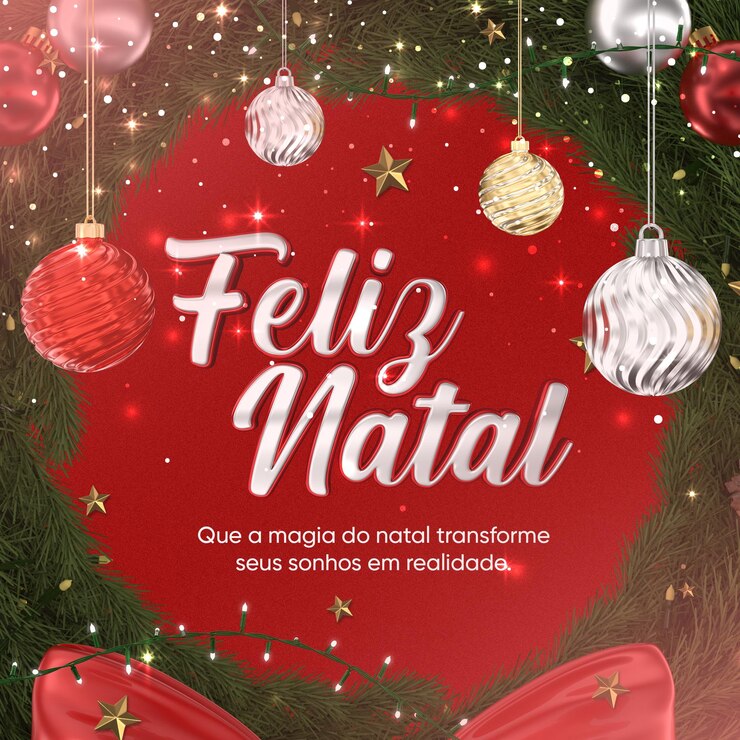 PSD las redes sociales publican feliz navidad en portugués 3d para la campaña de marketing en brasil.