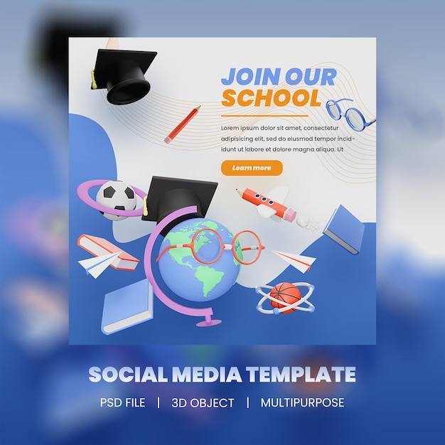 Redes sociales regreso a la escuela ilustración 3d psd premium