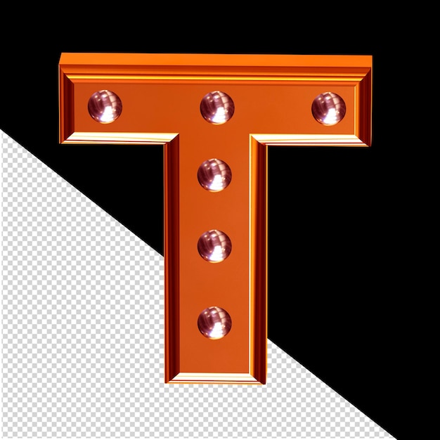 redheaded 3d symbol with metal rivets letter t