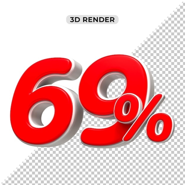 Réduction de vente 3d Numéro 69 étiquette de prix pour le concept de promotion de vente par 3d render