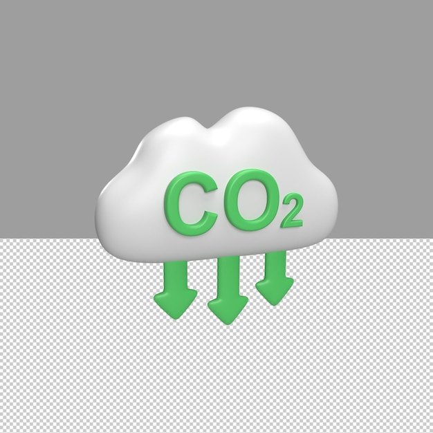 PSD réduire l'icône 3d de dioxyde de carbone et l'objet de rendu de concept de symbole