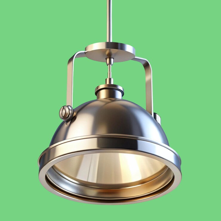PSD el reflector de metal moderno se suspende del techo en un w