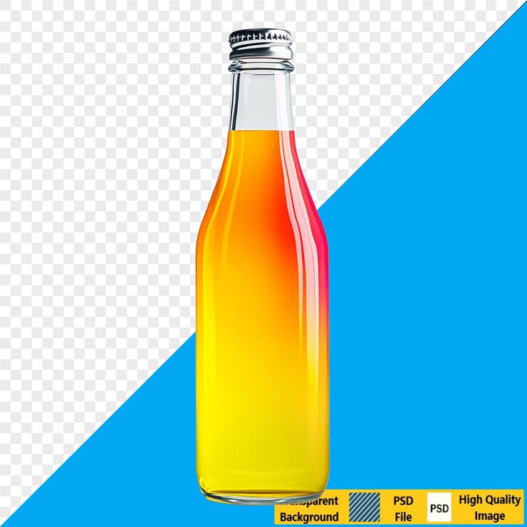 PSD una refrescante botella de refresco amarilla y naranja