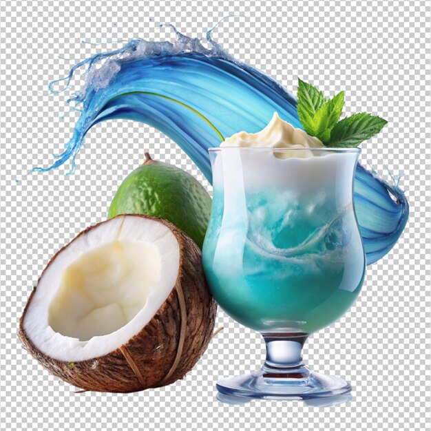 refrescante cóctel de olas de sueño de coco aislado en un fondo transparente