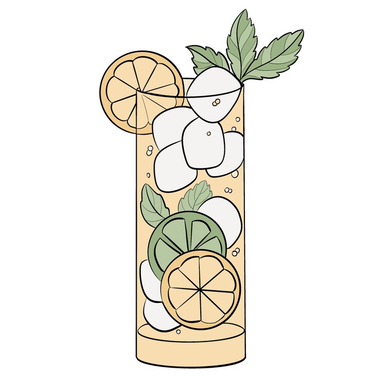 PSD refrescante cóctel de verano con limón, lima y menta