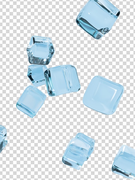Refrescante cubos de hielo volando superposición renderizado en 3D