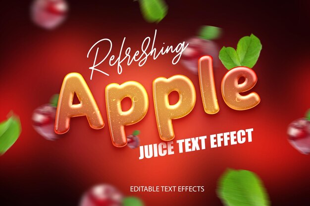 Refrescante efecto de texto editable de jugo de manzana