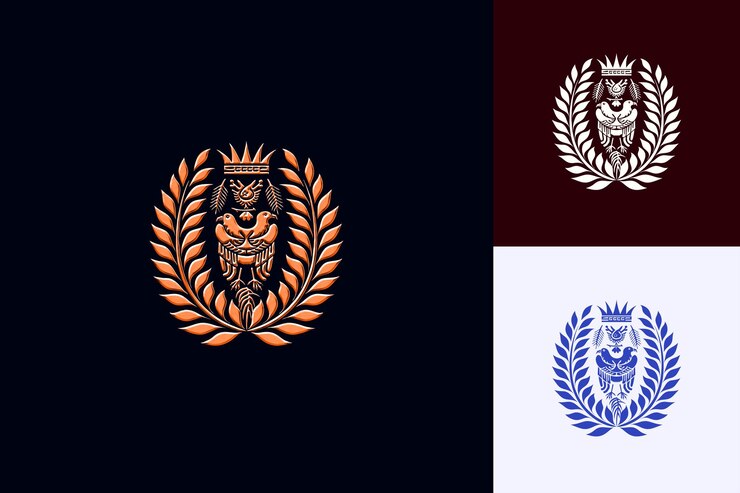 PSD refrescante logotipo del escudo de armas de kiwi con helechos decorativos y diseños vectoriales creativos y minimalistas