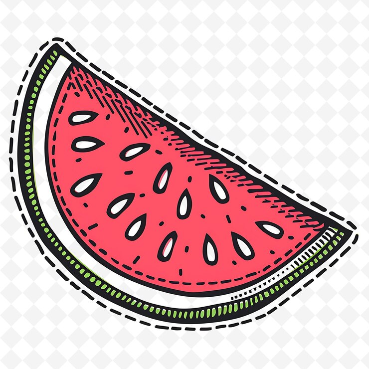 PSD refrescante logotipo de la mancha de sandía con borde cosido y diseños vectoriales creativos y minimalistas