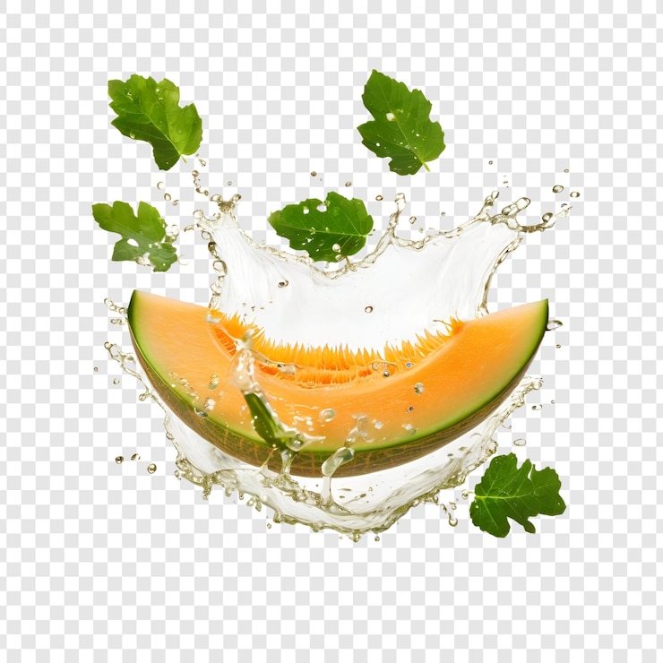 PSD refrescante rebanada de melón con hojas verdes