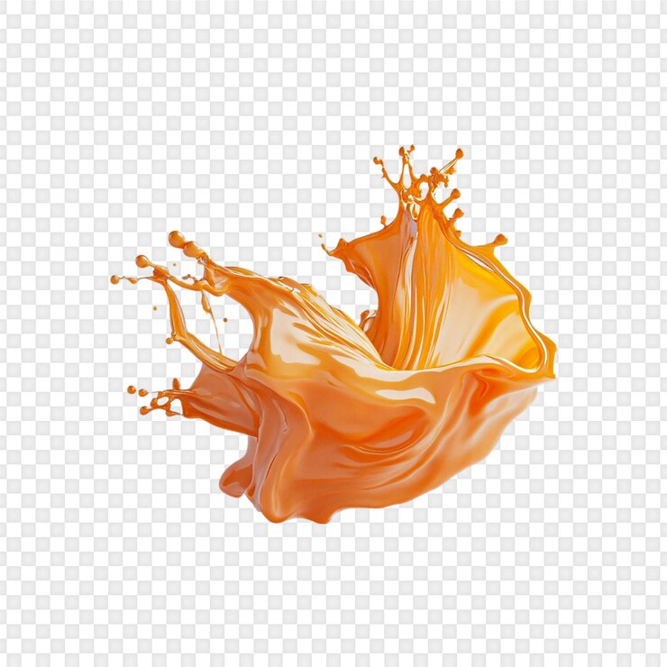 PSD refrescante salpicadura de jugo de naranja aislada sobre un fondo transparente