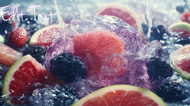 PSD refreshing grapefruits blackberries and strawberries splashing in iced water