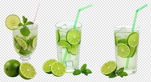 Refreshing Mojitos with Lime and Mint on Transparent Background
