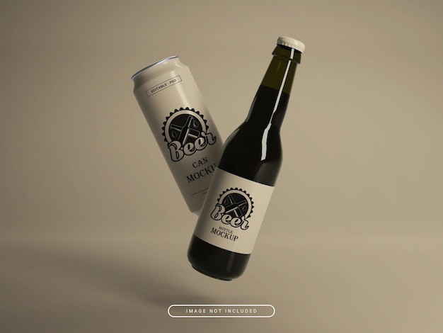 Refrigerante elegante ou lata de cerveja com maquete de garrafa