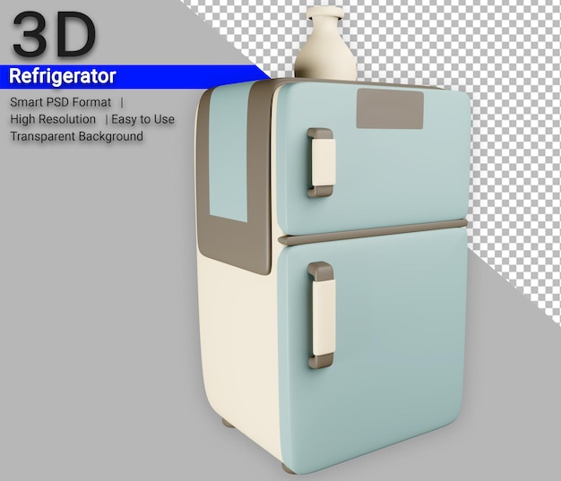 PSD réfrigérateur 3d kitchen appliances icon render avec fond transparent