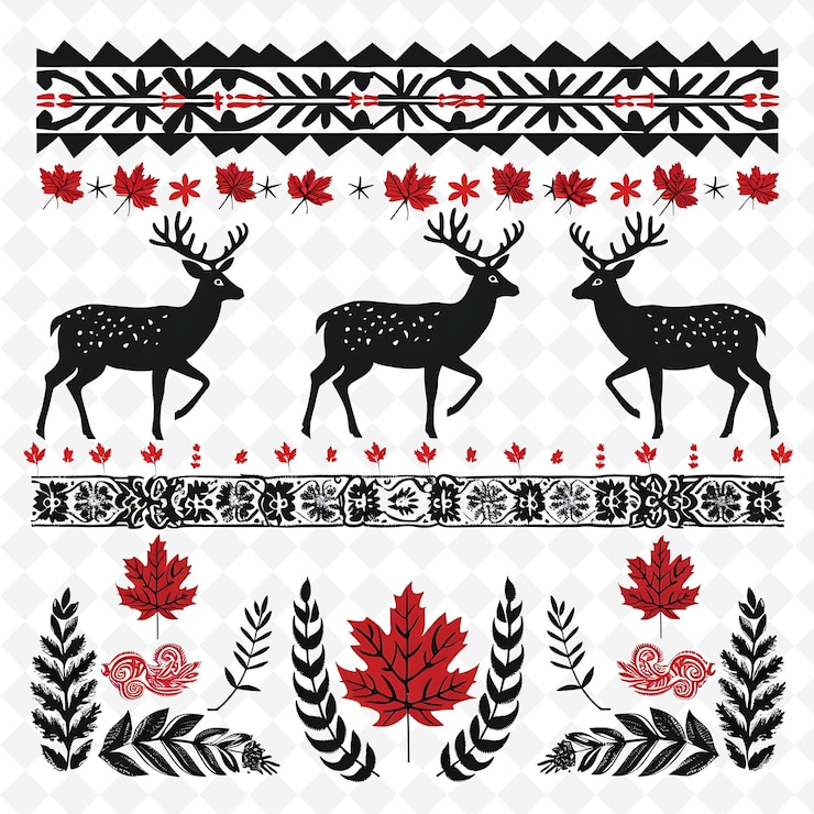 PSD regal maple leaf borderlines design con motivi di cervi e woo creative abstract art designs
