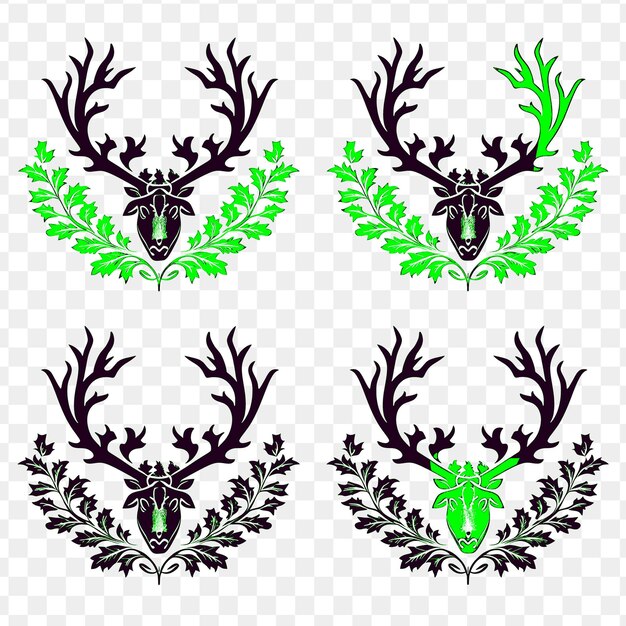 PSD regal oak leaves borderlines design mit stag-motiven und ihr tattoo natural art outline scribble