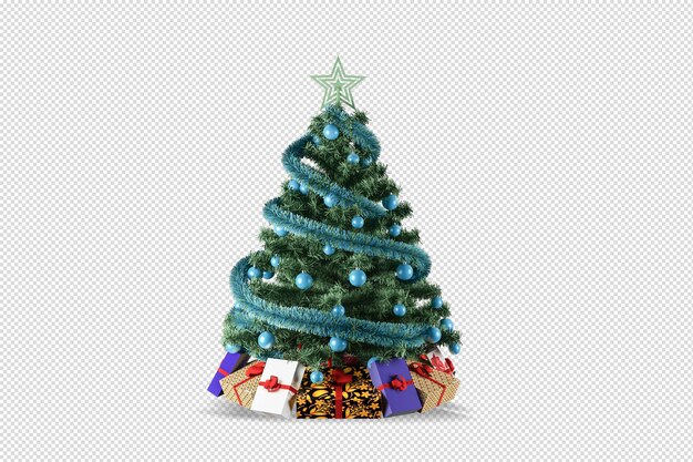 Regali e poltrona dell'albero di Natale in 3d resi isolati
