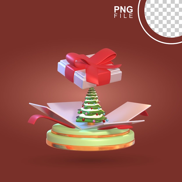 PSD regalo abierto en 3d para el árbol de navidad