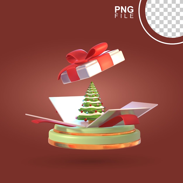 Regalo de navidad en 3d con árbol