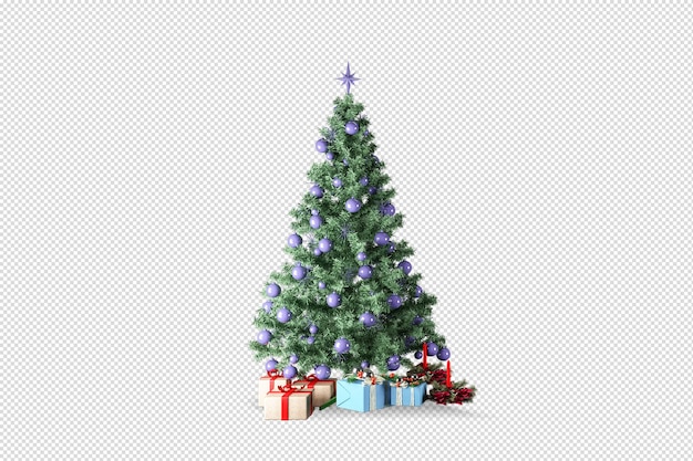 Regalos de árbol de Navidad y sillón en 3D prestados aislados