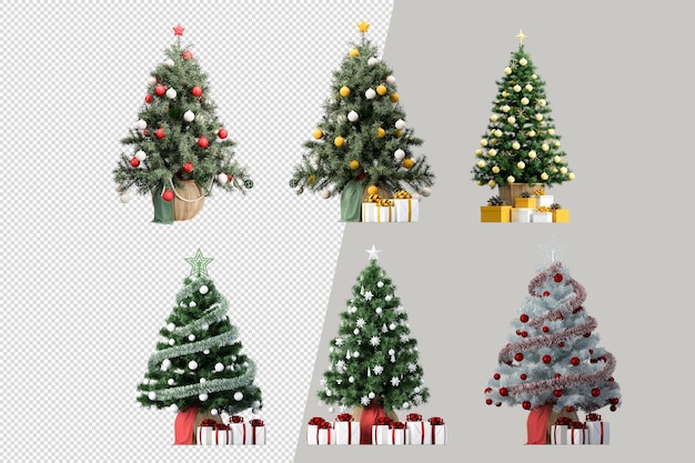 Regalos de árbol de Navidad y sillón en 3D prestados aislados