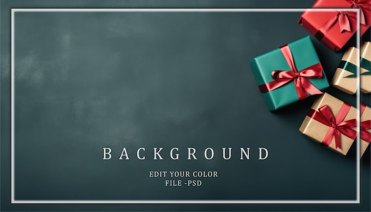 PSD regalos festivos sobre un fondo verde