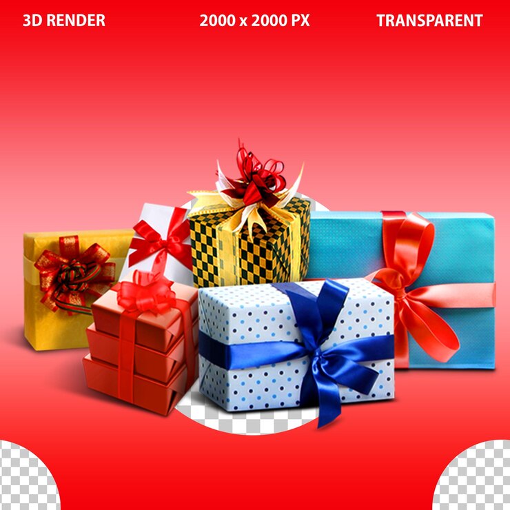 PSD regalos de navidad de invierno y cintas de gorra de santa en un fondo transparente aislado