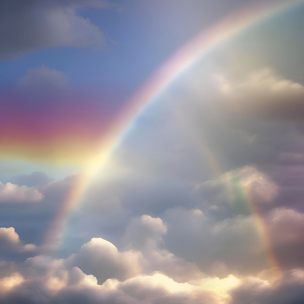 Regenbogen am himmel mit wolken und sonnenlicht bunter hintergrund aigenerated