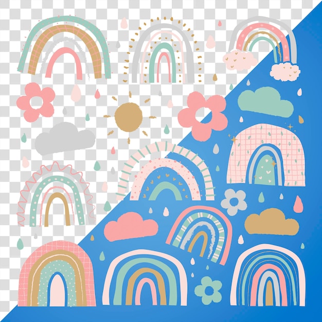 Regenbogen-PNG-Aufkleber im süßen Doodle-Stil