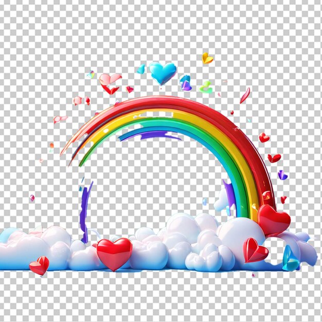 PSD regenbogen und herzen auf blauem hintergrund 3d-illustration