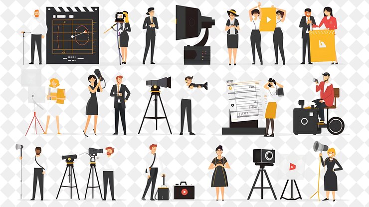 PSD regista di film drammatici con personaggi regia e produzione png persone nel lavoro quotidiano illustrazione